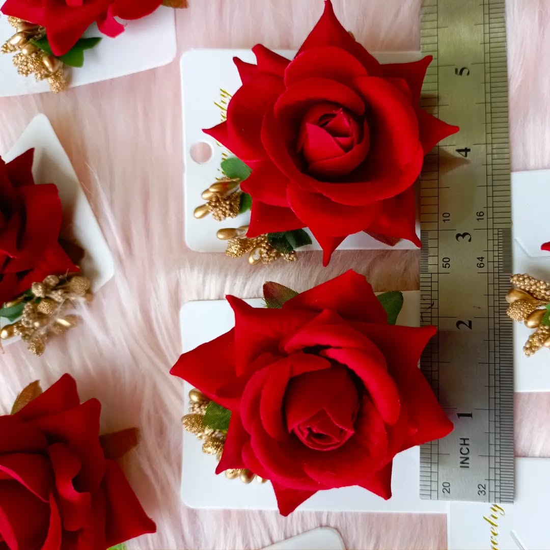 Red Rose Flowers with Stamens Available for Nikkah Pens or Doodh Pilai Glass/Mirror Decoration