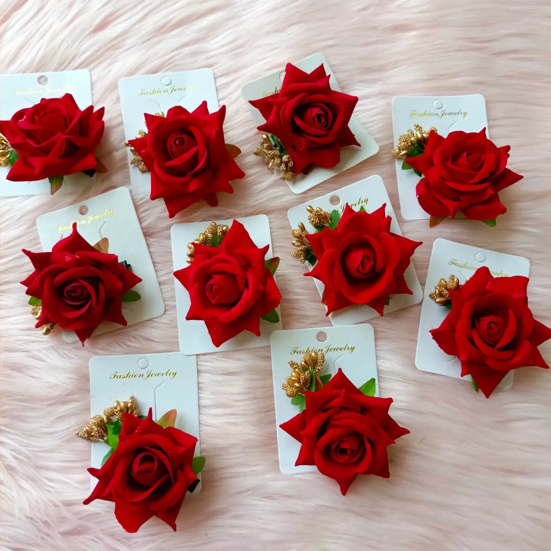 Red Rose Flowers with Stamens Available for Nikkah Pens or Doodh Pilai Glass/Mirror Decoration