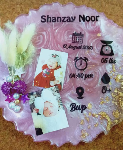 Customized Resin Plaque of Baby Details | Pink Variant