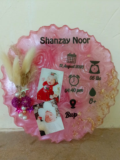 Customized Resin Plaque of Baby Details | Pink Variant