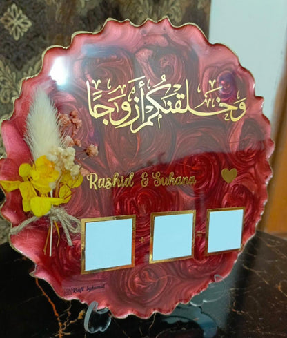 Customized 8 Inches Resin Plaque with Thumb Boxes | Red Rose Swirls Variant