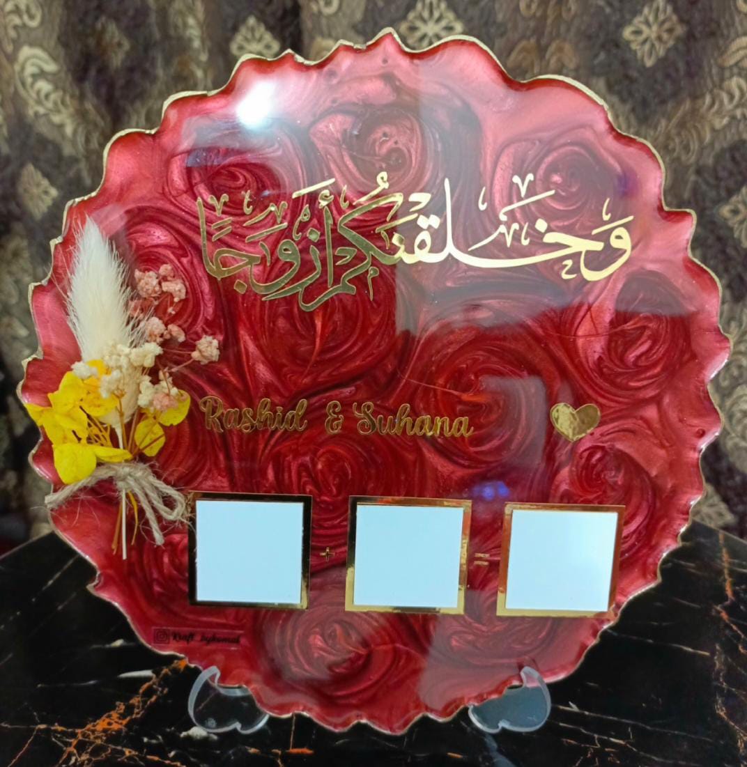 Customized 8 Inches Resin Plaque with Thumb Boxes | Red Rose Swirls Variant