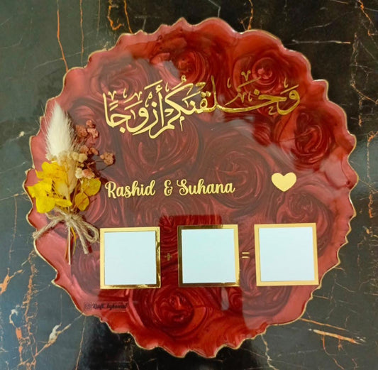 Customized 8 Inches Resin Plaque with Thumb Boxes | Red Rose Swirls Variant