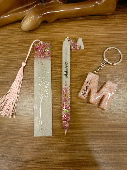 Customized Letter Keychain, Ballpoint and Bookmark Set