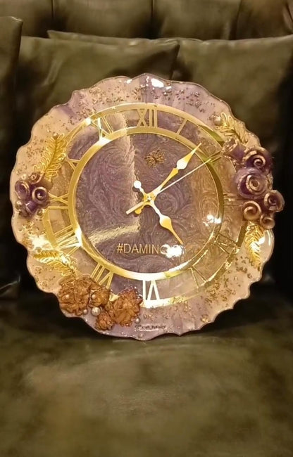 Customized Resin Wall Clock with Preserved Special Flowers | Resin Flowers Variant