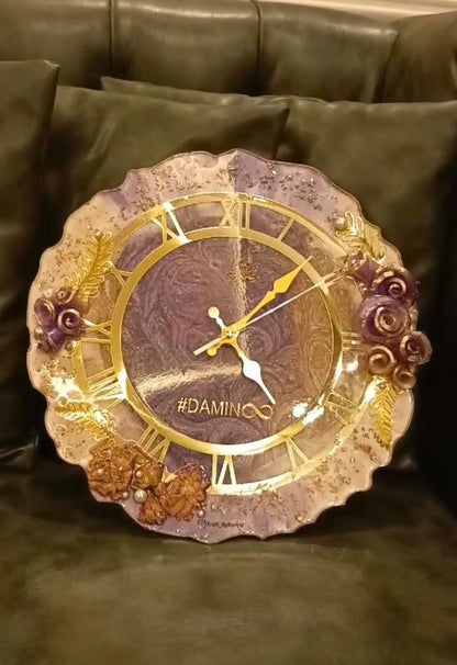 Customized Resin Wall Clock with Preserved Special Flowers | Resin Flowers Variant