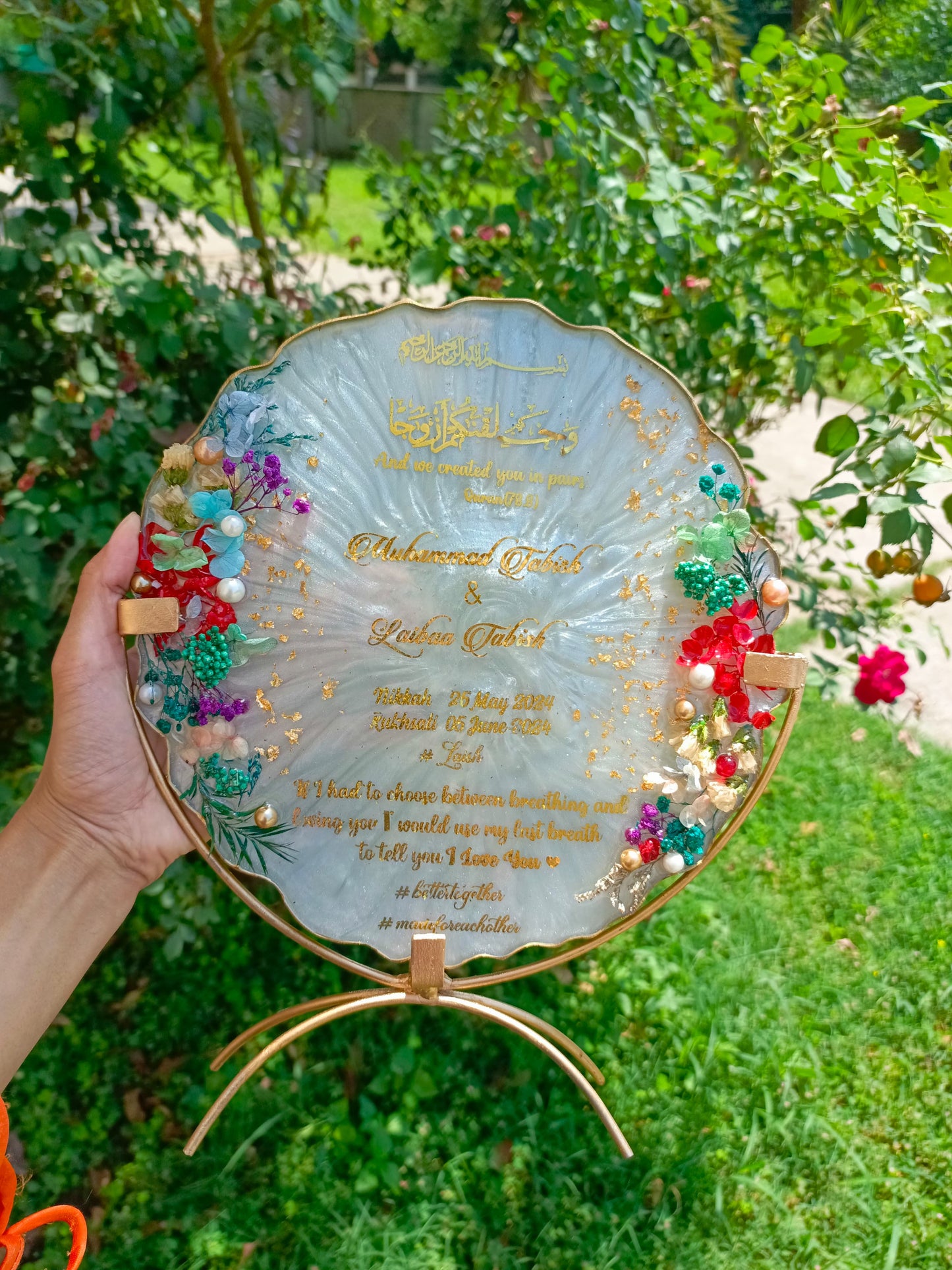 Customized 10 Inches Resin Plaque | Colorful Flowers Variant