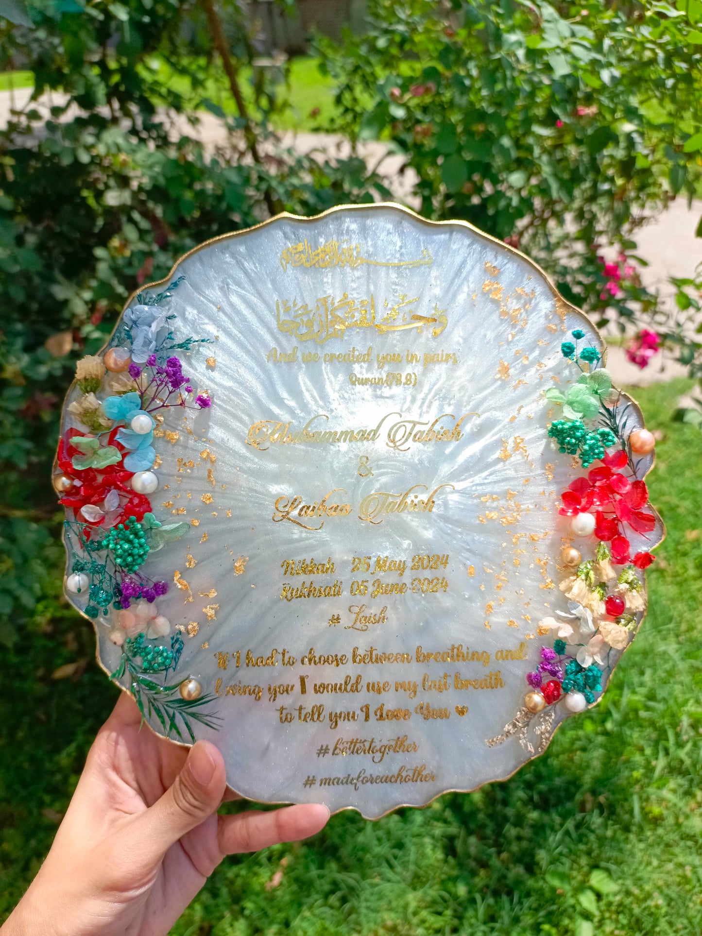 Customized 10 Inches Resin Plaque | Colorful Flowers Variant