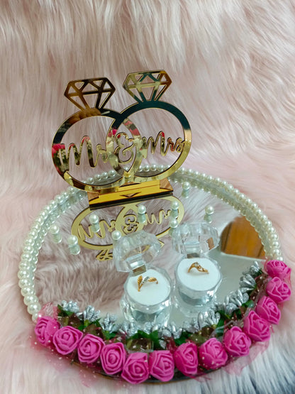 Customized 10 Inches Engagement Mirror Tray | Beads Variant