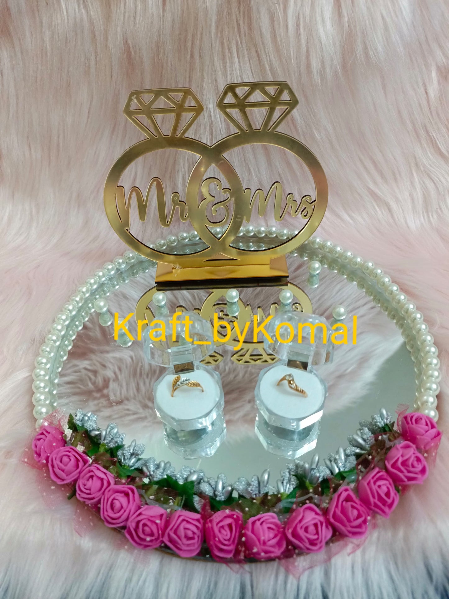 Customized 10 Inches Engagement Mirror Tray | Beads Variant