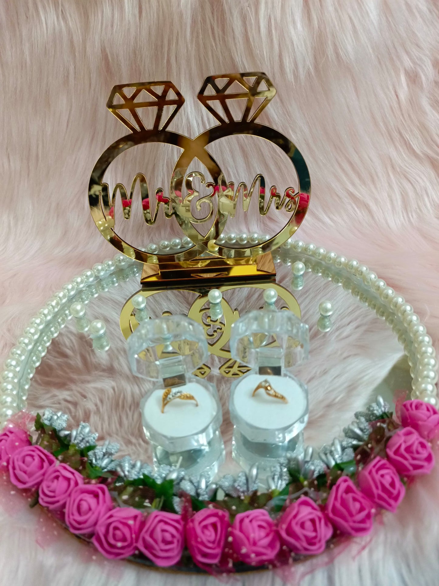 Customized 10 Inches Engagement Mirror Tray | Beads Variant