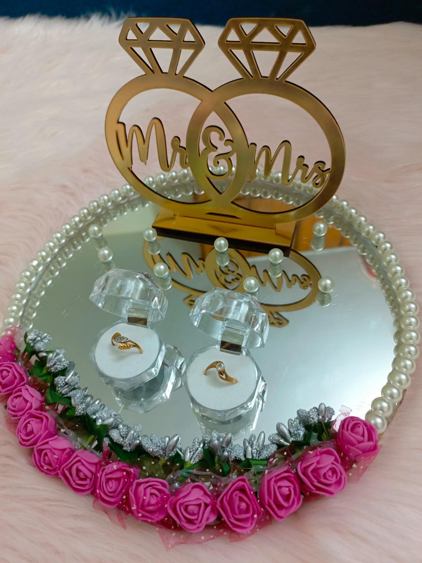 Customized 10 Inches Engagement Mirror Tray | Beads Variant