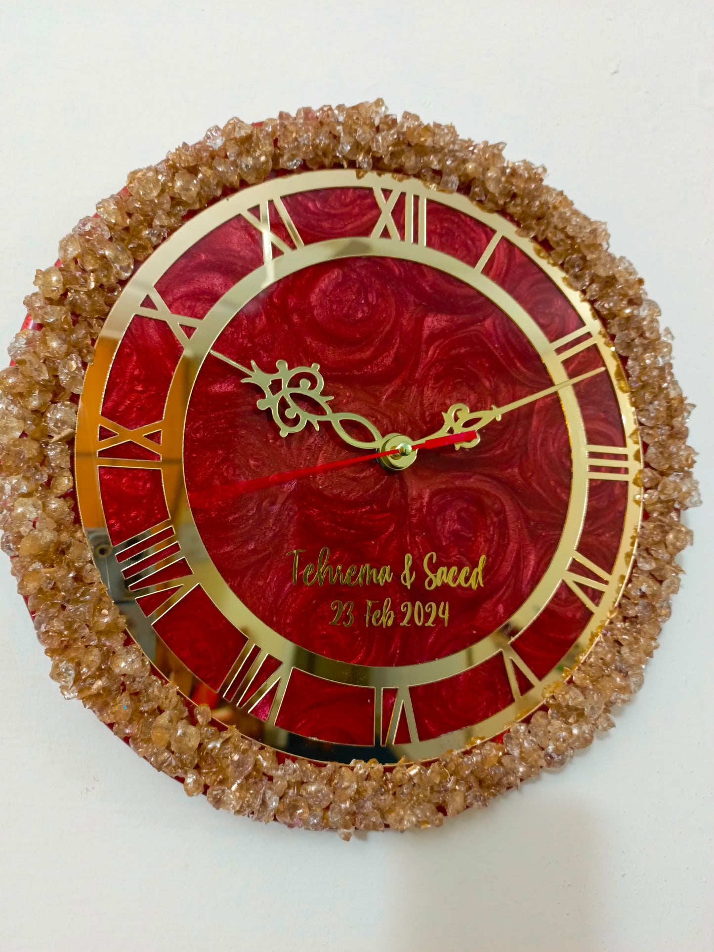 Customized 12 Inches Resin Wall Clock | Maroon Variant