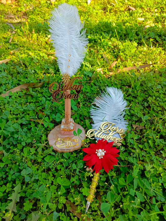 Customized Nikah Pens with Pen Holder | Ostrich Feather Variant