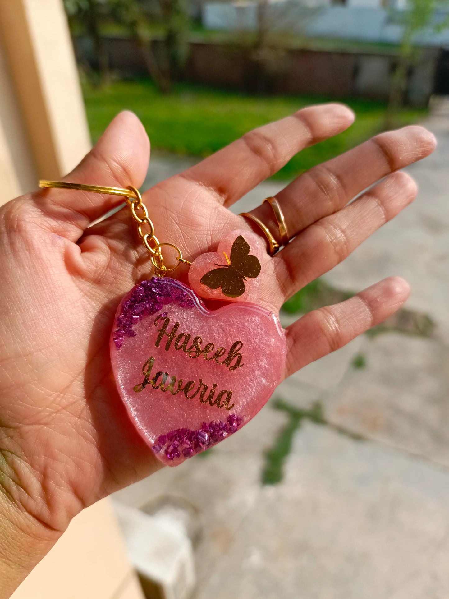 Customized Resin Heart Shaped Key Chain | Pink Variant