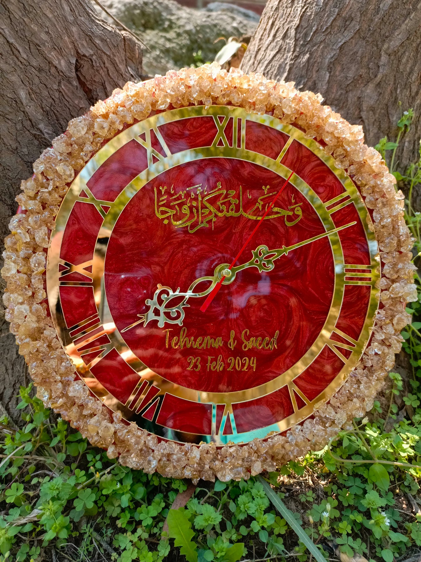 Customized 12 Inches Resin Wall Clock | Maroon Variant