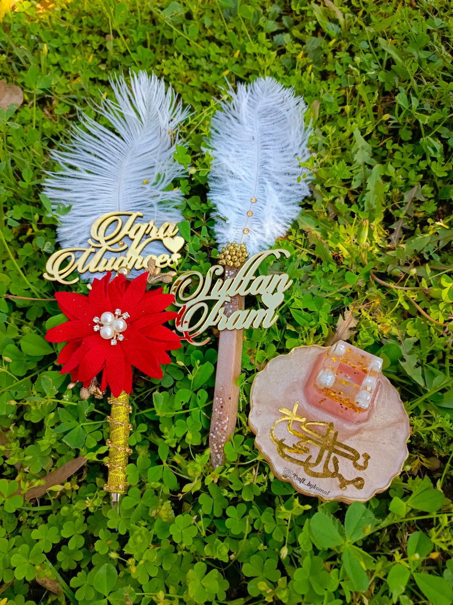 Customized Nikah Pens with Pen Holder | Ostrich Feather Variant