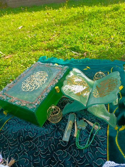 Customized Resin Quran Rehal with Wooden Rehal Box | Kalma Variant