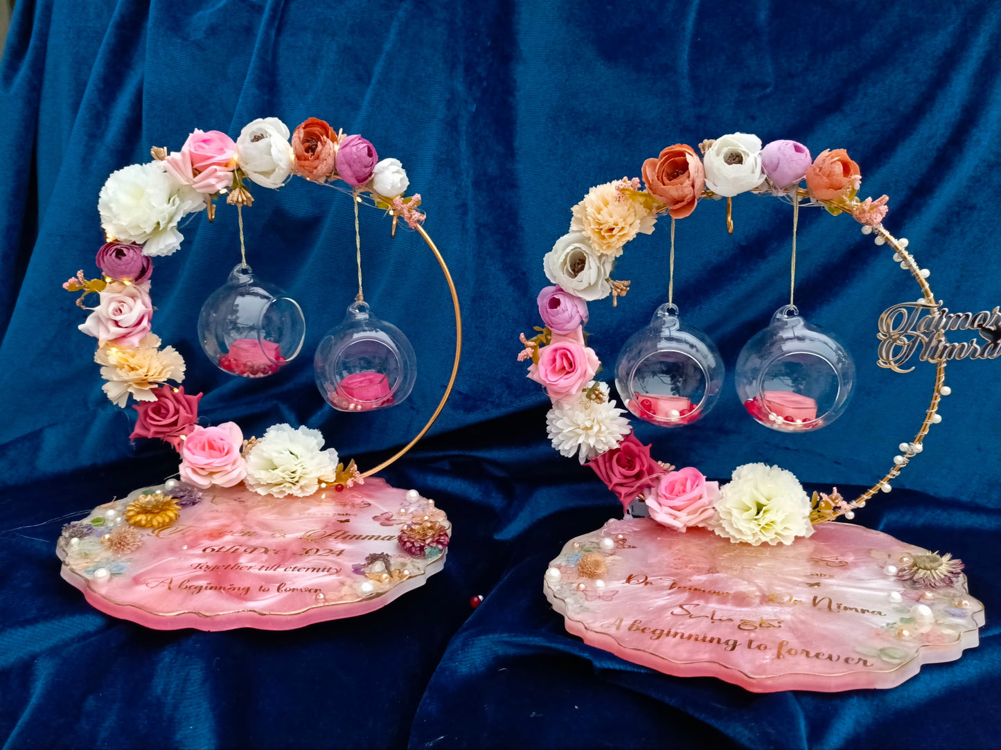 Customized 10 Inches Ring Platter with Glass Balls and LED Lights | Pink Variant