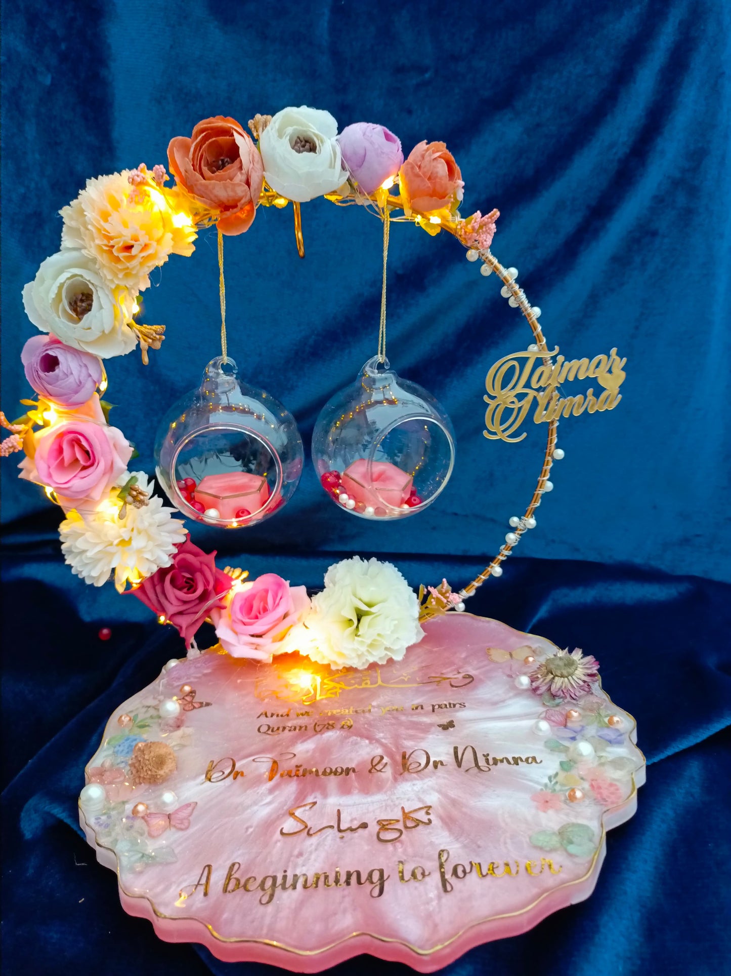 Customized 10 Inches Ring Platter with Glass Balls and LED Lights | Pink Variant