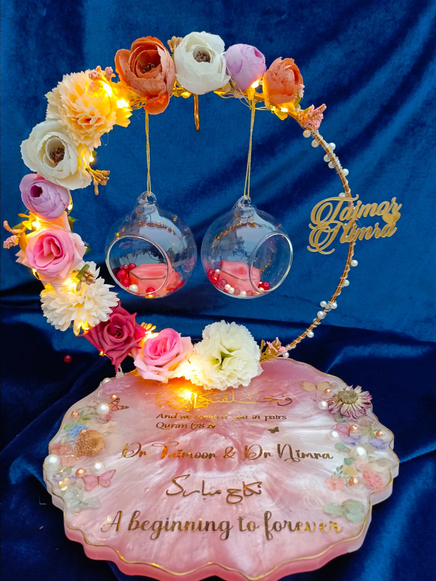 Customized 10 Inches Ring Platter with Glass Balls and LED Lights | Pink Variant