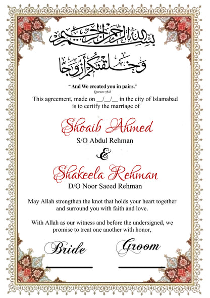 Customized Nikah Certificate | All Types