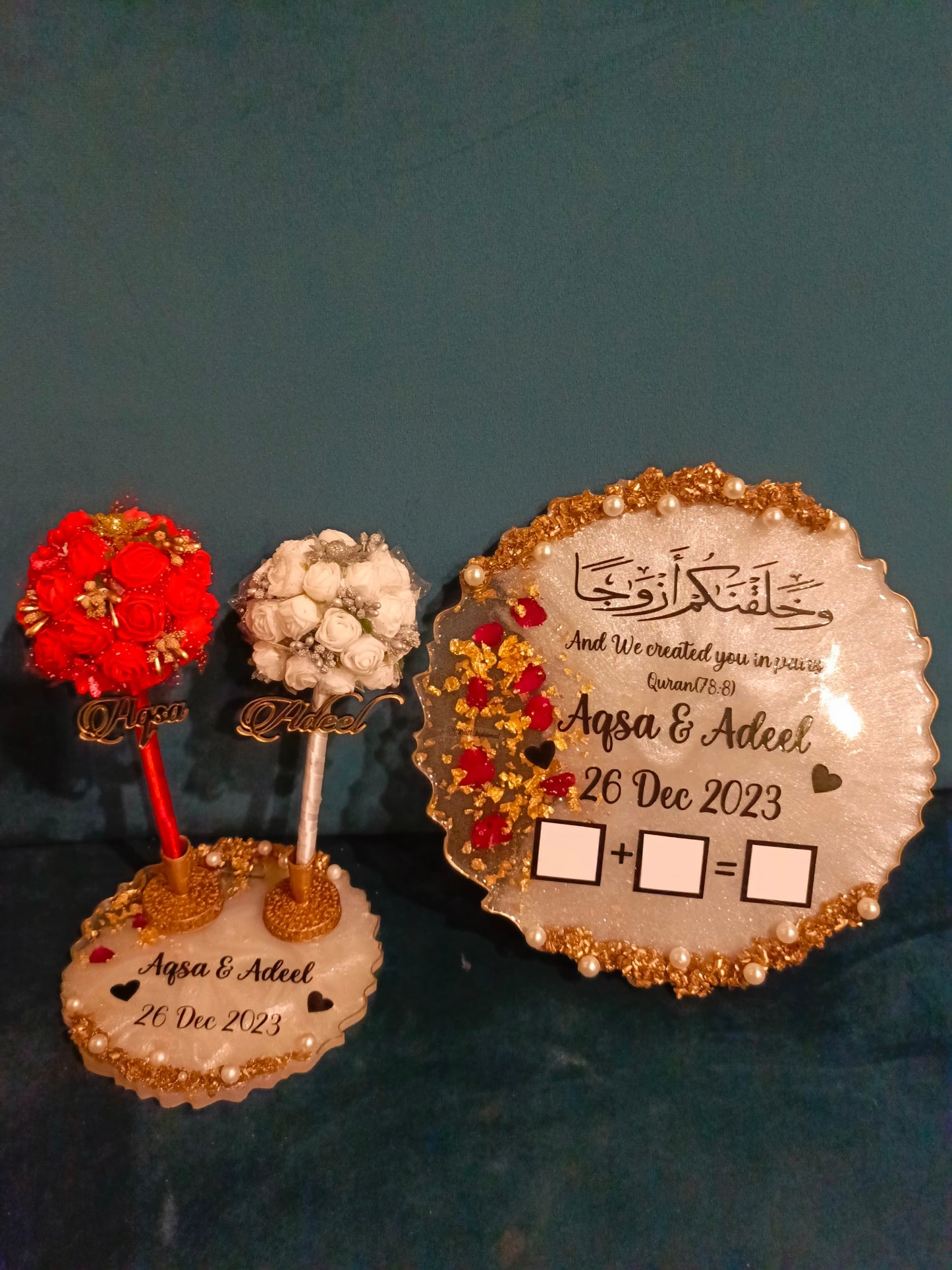 Customized Nikah Plaque Set | Foaming Rose Balls Variant