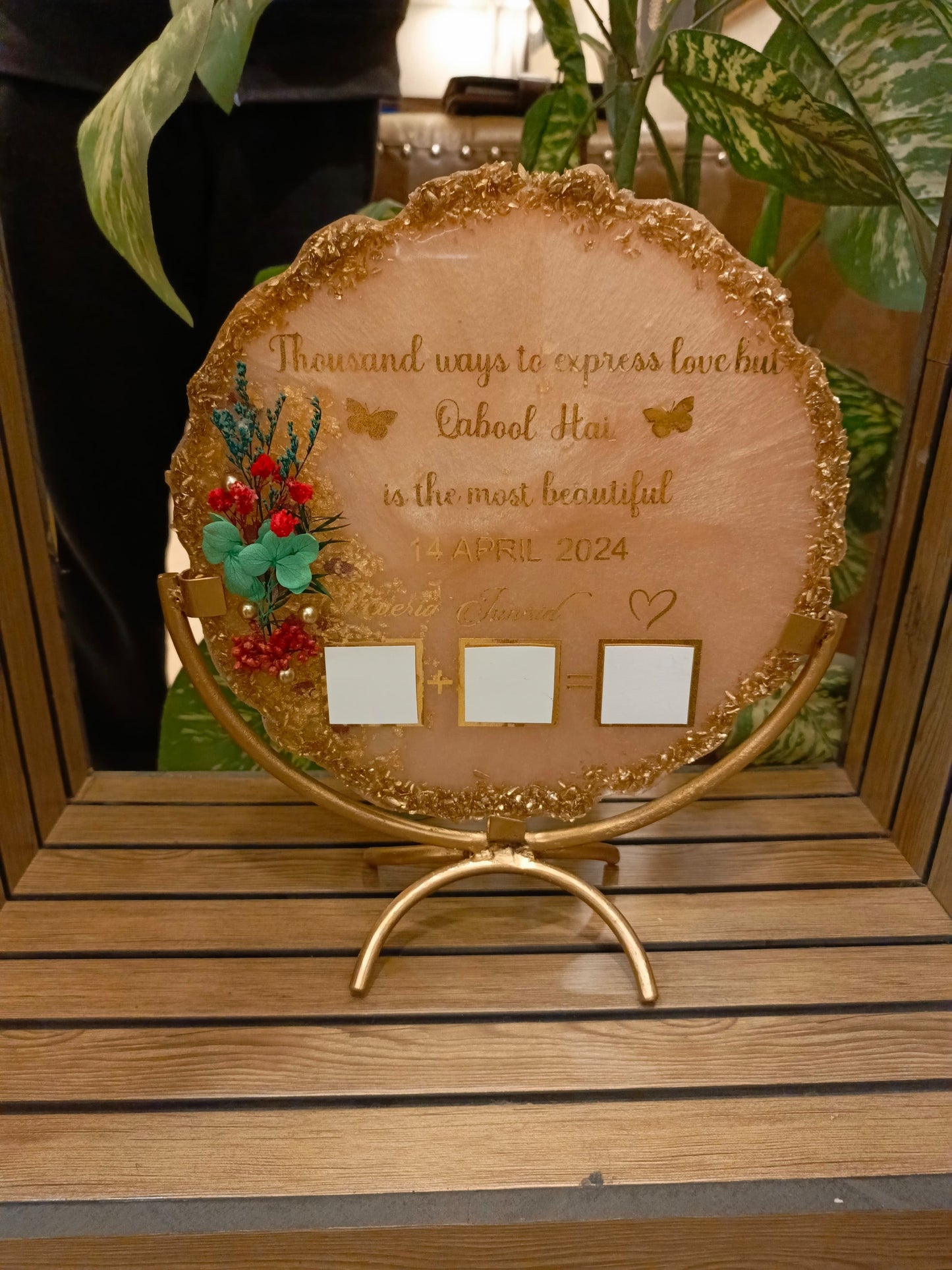 Customized 10 Inches Resin Plaque with Thumb Boxes | Peach Shade