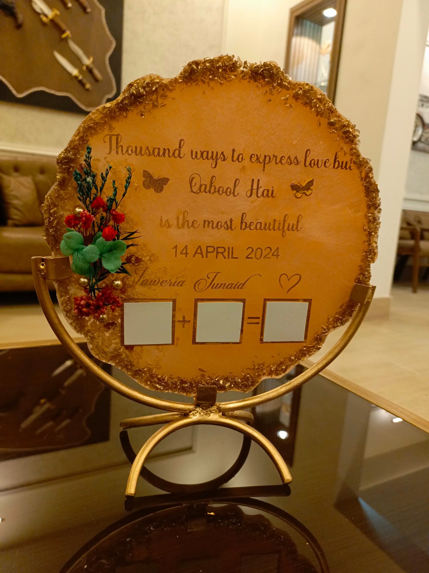 Customized 10 Inches Resin Plaque with Thumb Boxes | Peach Shade