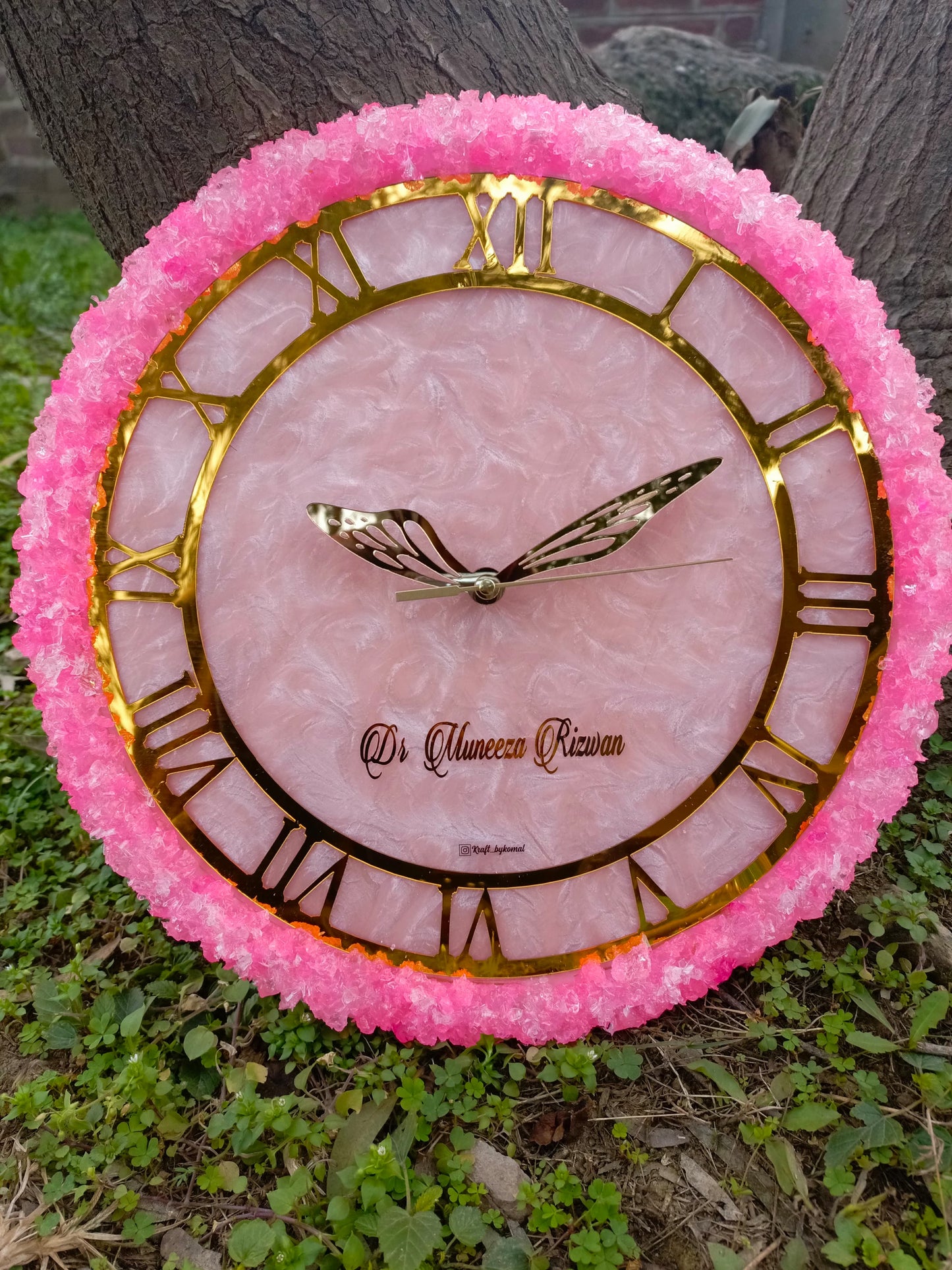 Customized 14 Inches Resin Wall Clock | Baby Pink Variant