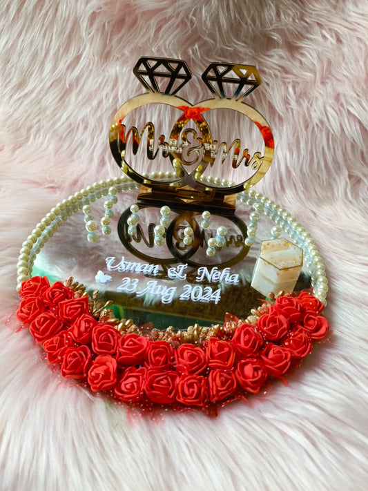 Customized 10 Inches Engagement Mirror Tray | Red Rose Variant