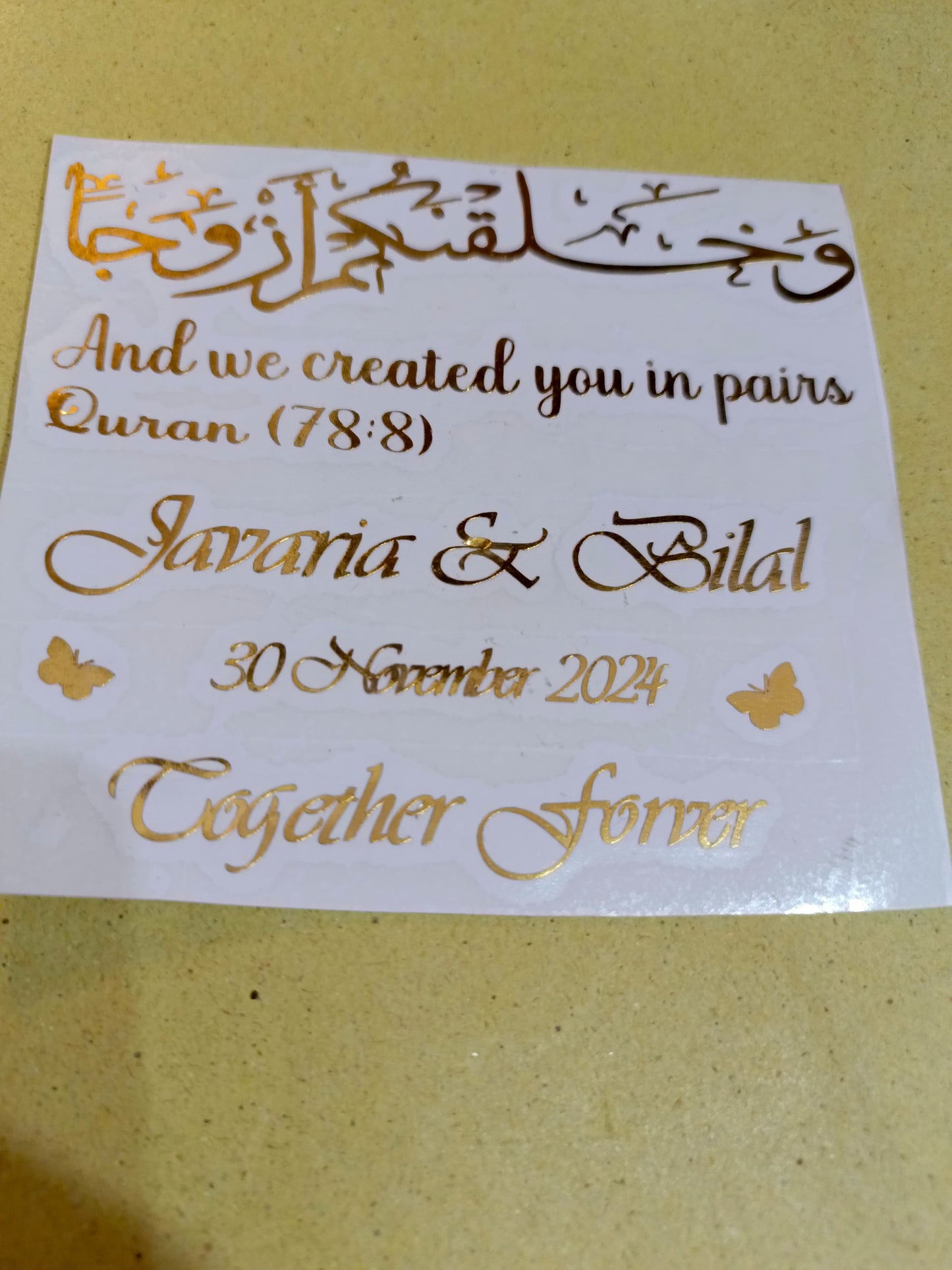 Customized Vinyl Wedding Sticker with Couple Name and Date | 4 Inches