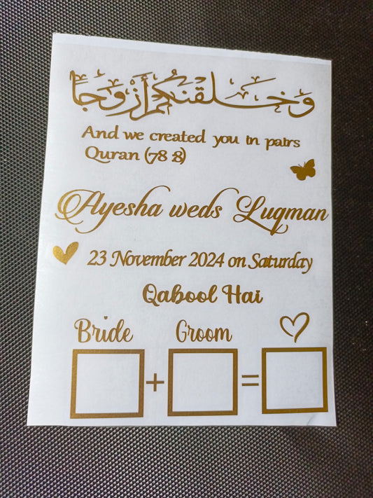 Customized Nikah Vinyl Sticker with Thumb Boxes | 4.5 Inches