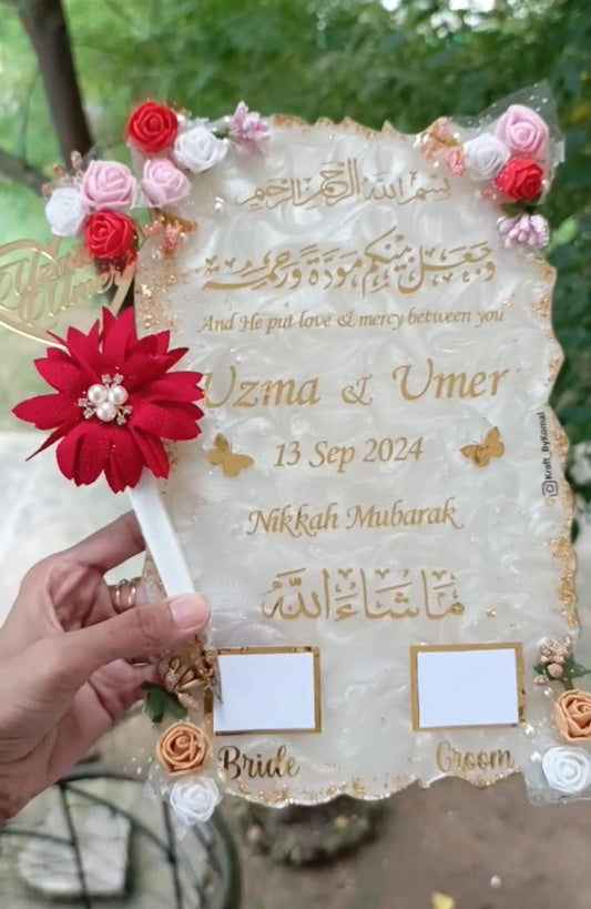 Customized Nikah Plaque with Thumb Boxes for Signing and Nikah Pen | 7 x 11 Inches