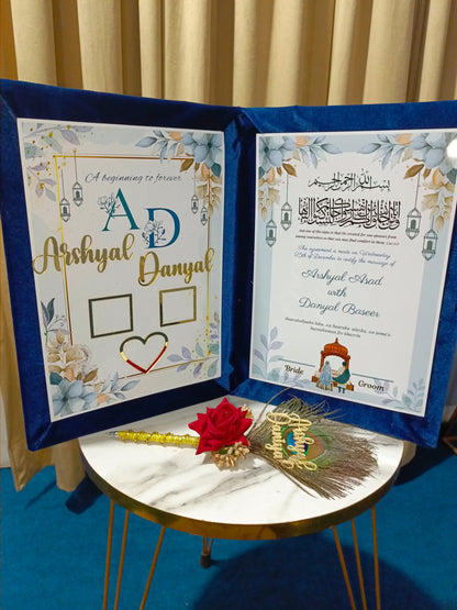 Customized Nikah Booklet | Blue Velvet Variant | A4 & A3 Size