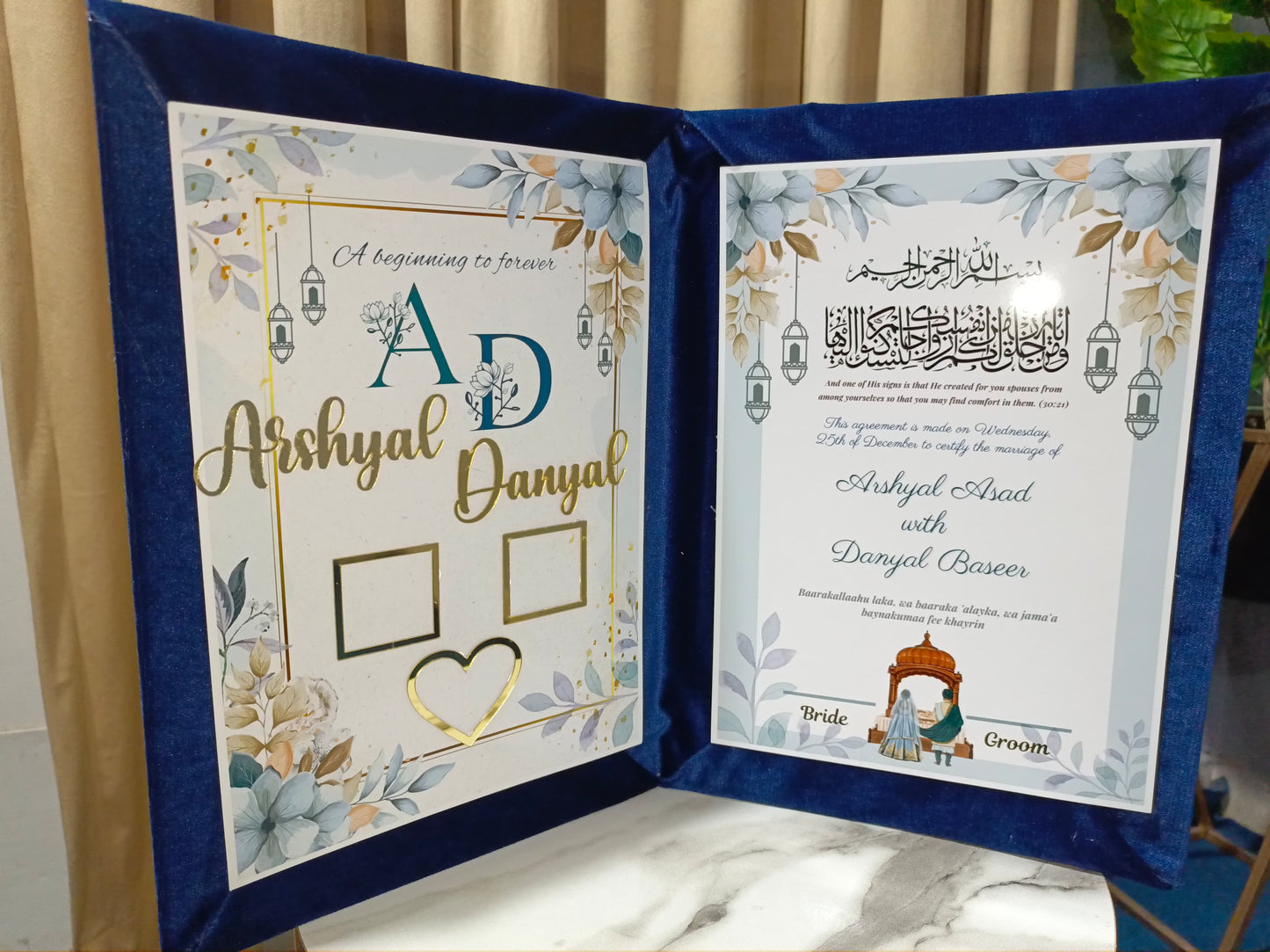 Customized Nikah Booklet | Blue Velvet Variant | A4 & A3 Size