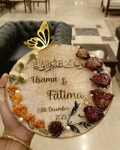 Customized 8 Inches Resin Plaque | Preserved Dried Flowers | Peach Variant