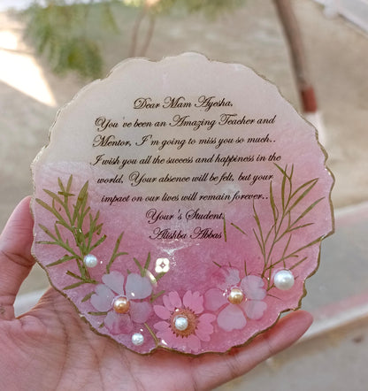 Customized 5 Inches Pink Resin Plaque with Keychain | Best Teacher Variant