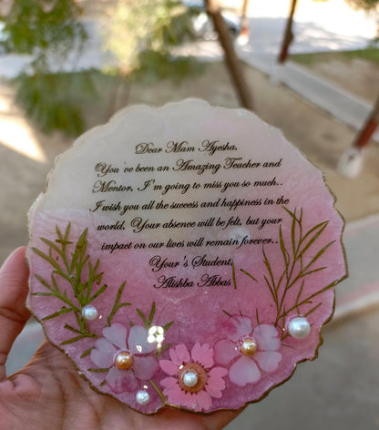 Customized 5 Inches Pink Resin Plaque with Keychain | Best Teacher Variant