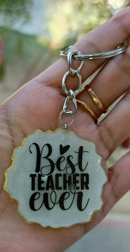 Customized 5 Inches Pink Resin Plaque with Keychain | Best Teacher Variant