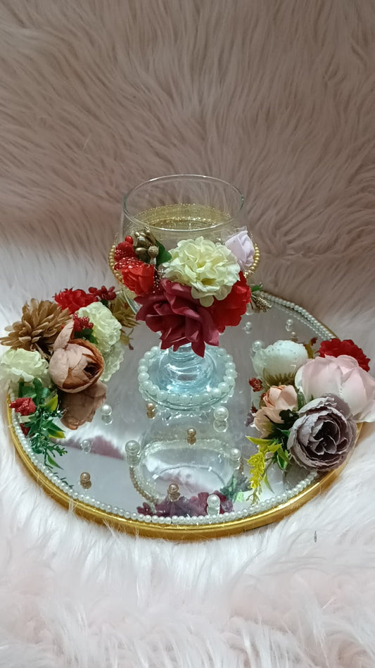 Doodh Pilai Glass with 10 Inches Mirror Base | Colorful Flowers Variant