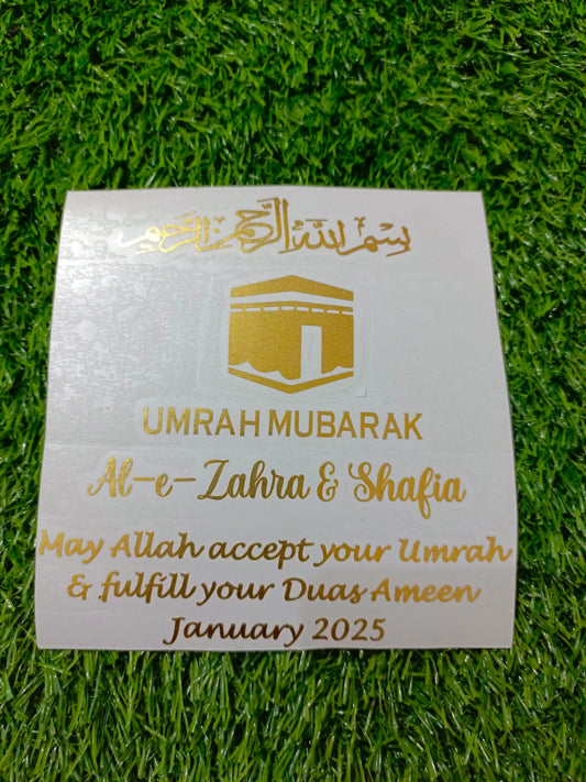 Customized Umrah Mubarak Vinyl Sticker for Resin Art | Golden, Silver and Black Colors | 5 Inches