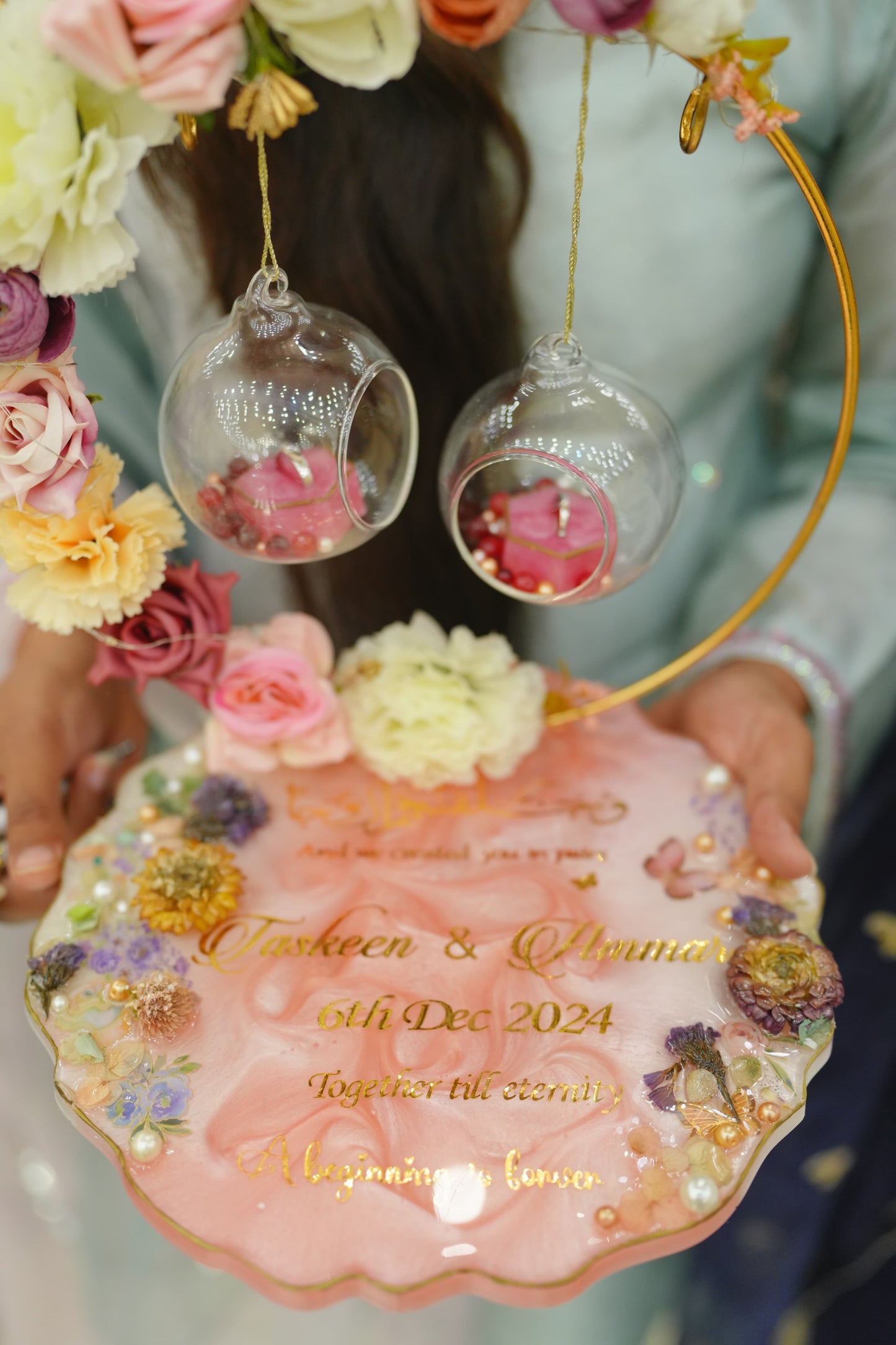 Customized 10 Inches Ring Platter with Glass Balls and LED Lights | Pink Variant