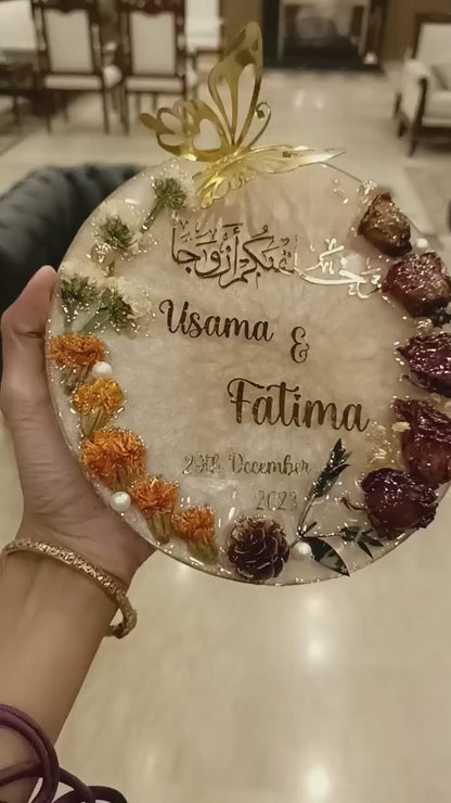 Customized 8 Inches Resin Plaque | Preserved Dried Flowers | Peach Variant