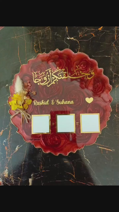 Customized 8 Inches Resin Plaque with Thumb Boxes | Red Rose Swirls Variant