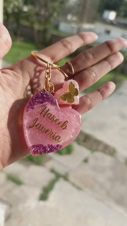 Customized Resin Heart Shaped Key Chain | Pink Variant